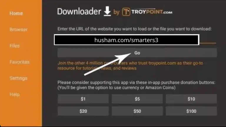 Geben Sie die Smarters-URL ein: https://www.iptvsmarters.com/smarters.apk